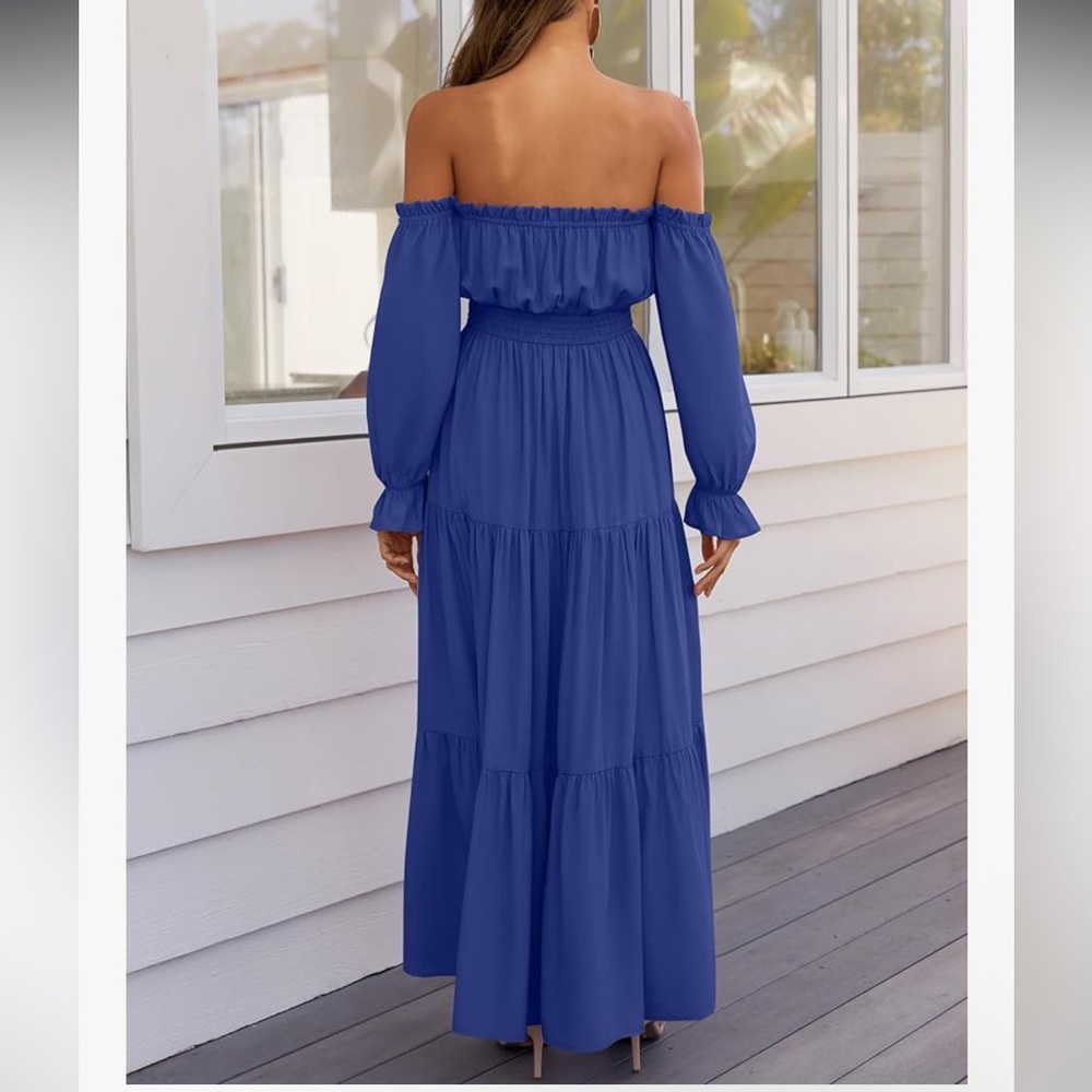 ZESICA Off Shoulder Smocked Flowy A Line Maxi Dress - Picture 5 of 8